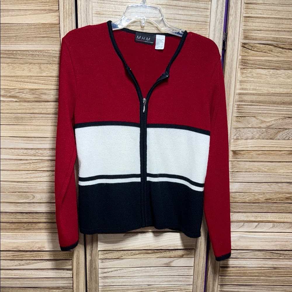M.H.M.  Melissa Harper Women's Red, White, and Black Cardigan Size M